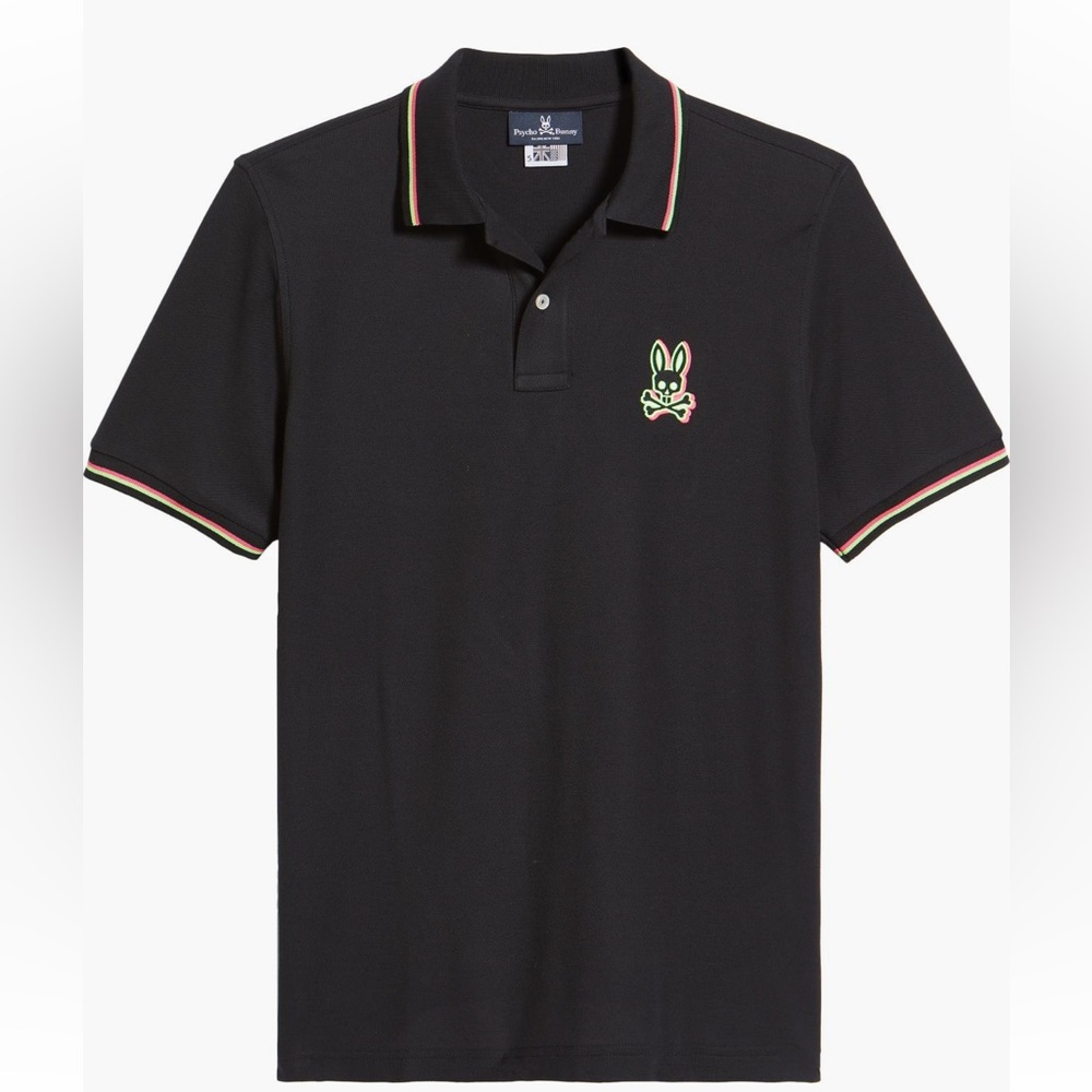 🔥🔥PSYCHO BUNNY Logo Tipped Cotton Pique Polo